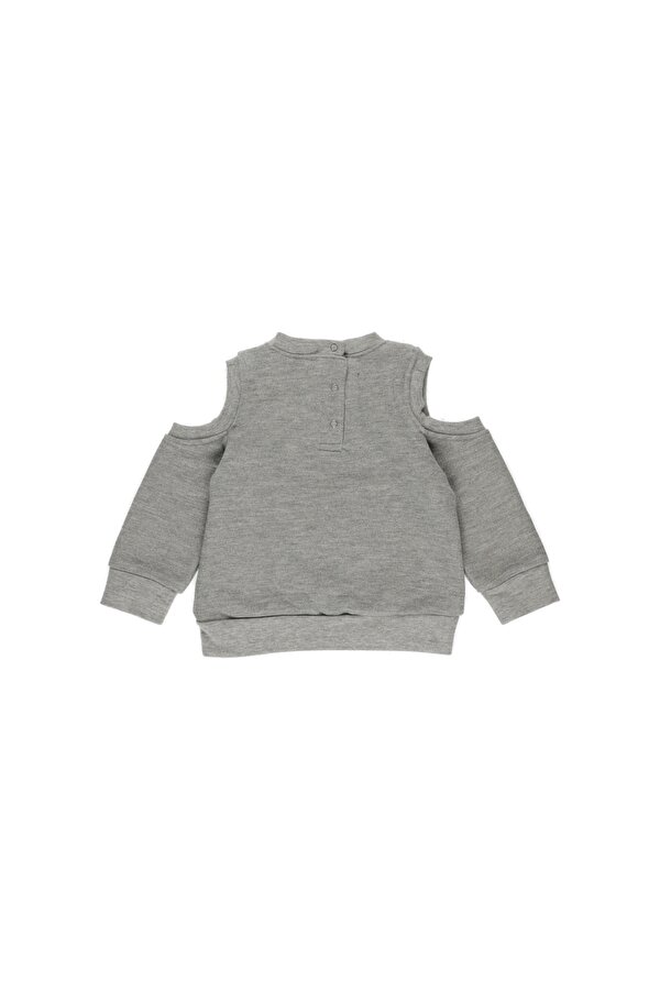 Kız Çocuk  Omuz Pencere Detaylı Baskılı Sweatshirt