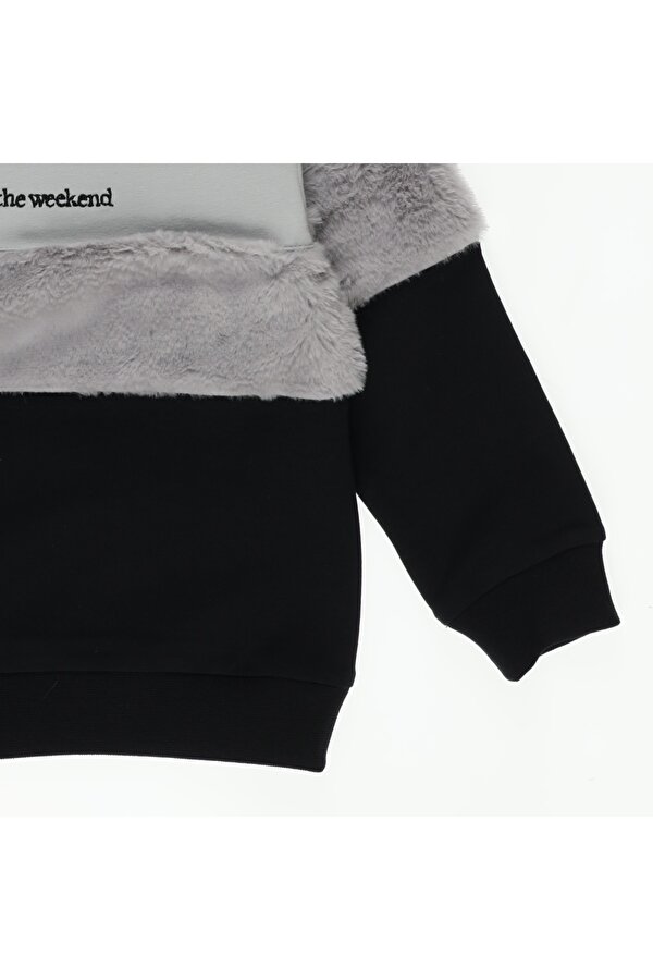 Kız Çocuk  Peluş Detaylı Yazı Nakışlı Sweatshirt