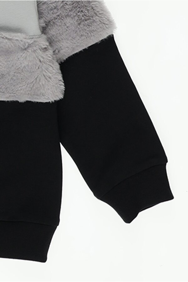 Kız Çocuk  Peluş Detaylı Yazı Nakışlı Sweatshirt