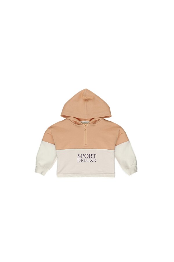 Kız Çocuk  Yarım Fermuarlı Kapüşonlu Sweatshirt