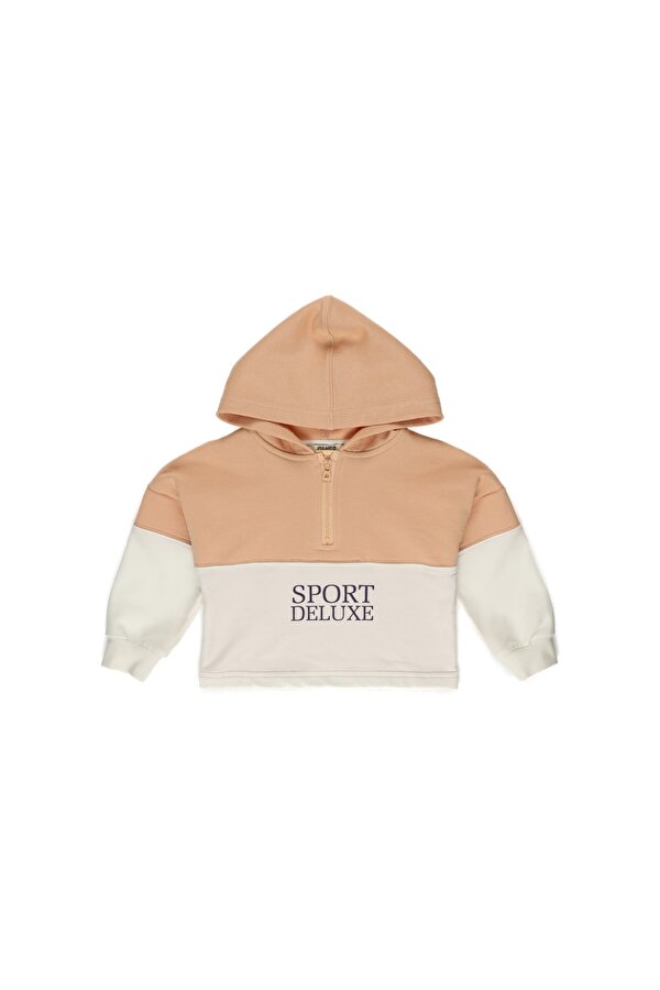 Kız Çocuk  Yarım Fermuarlı Kapüşonlu Sweatshirt