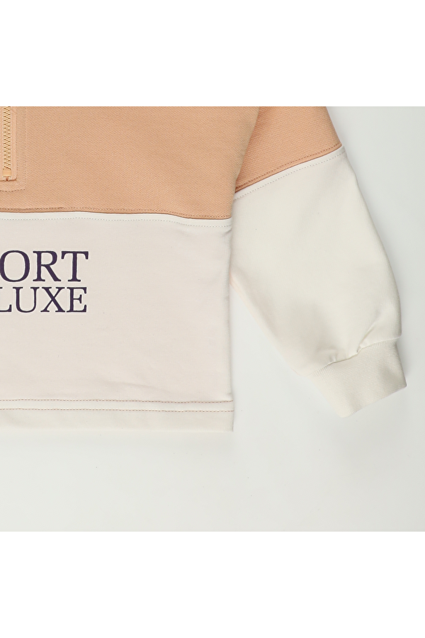 Kız Çocuk  Yarım Fermuarlı Kapüşonlu Sweatshirt