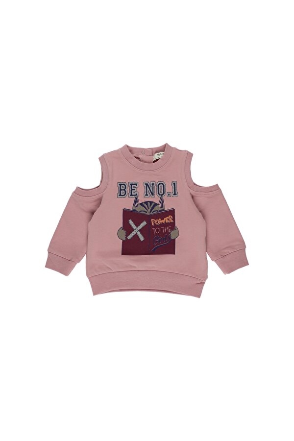 Kız Çocuk  Omuz Detaylı Baskılı Sweatshirt