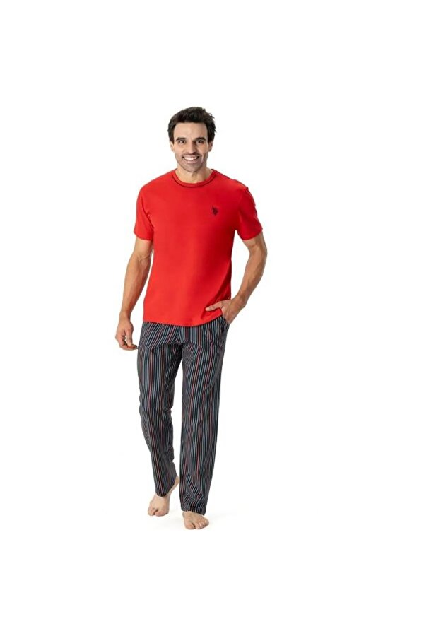 Erkek Çizgili Yuvarlak Yaka Pijama Takımı