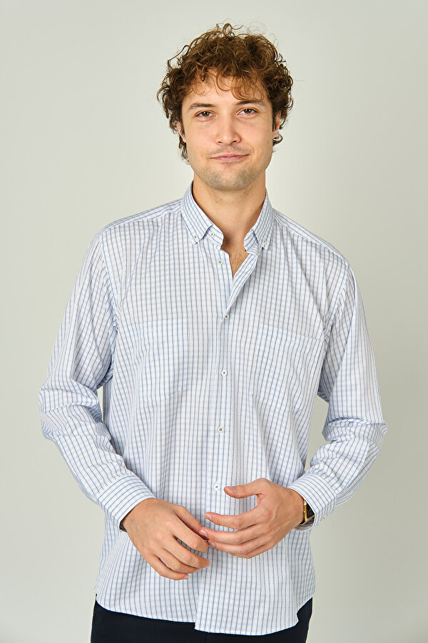 Erkek Kareli Çift Cep Detaylı Uzun Kollu Pamuklu Gömlek 2144 Yeşil