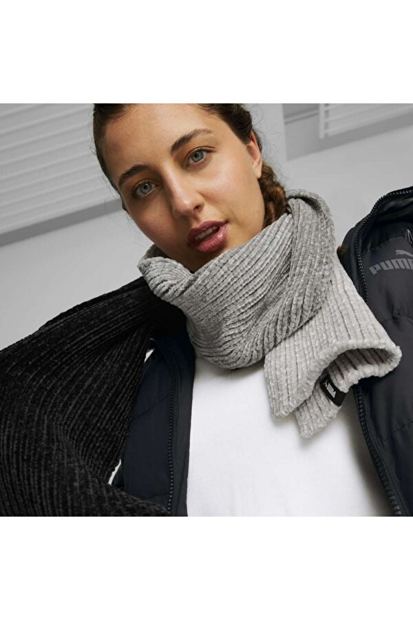 Chenille Unisex Gri Atkı