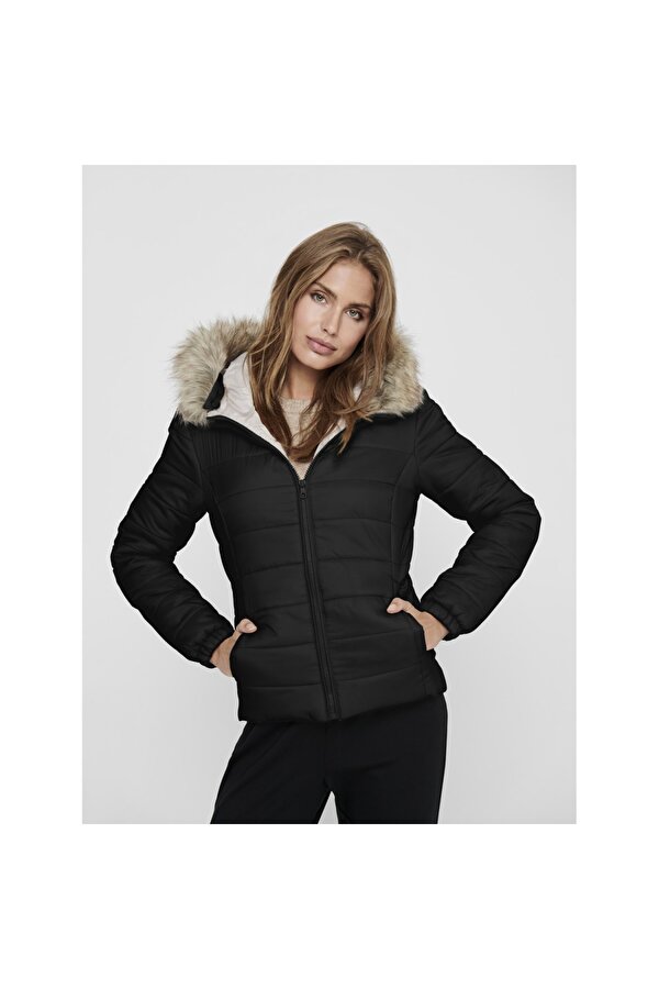 Onldogukan Fur Padded Kadın Siyah Mont