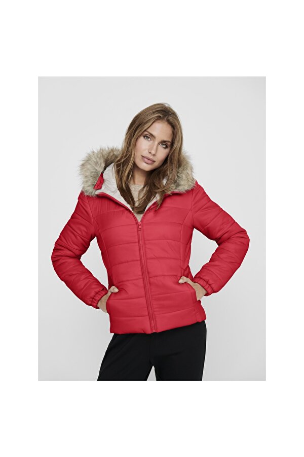 Onldogukan Fur Padded Kadın Kırmızı Mont