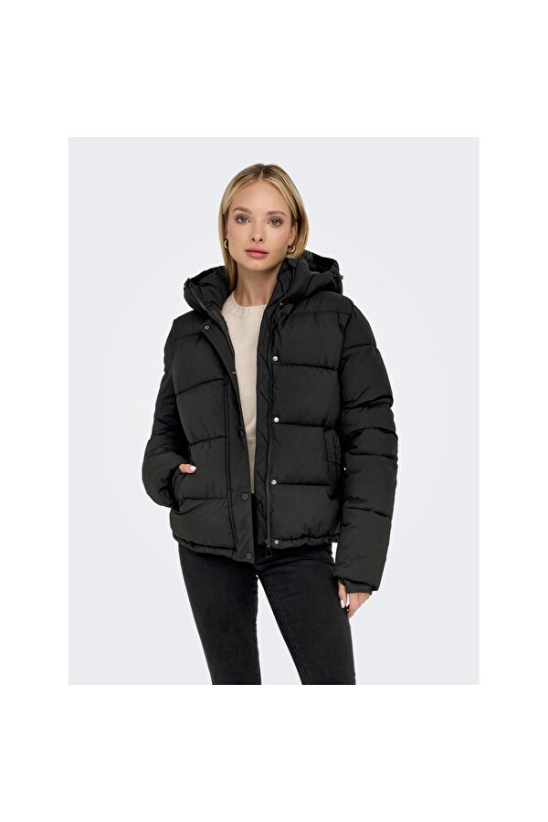 Ann Premium Puffer Regular Kadın Siyah Kapüşonlu Mont