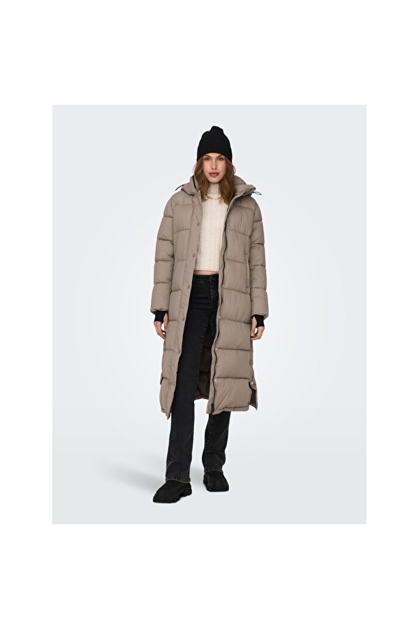 Ann Premium Puffer X-Long Otw Kadın Kahverengi Kapüşonlu Mont