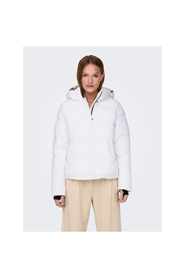Ann Premium Puffer Regular Kadın Beyaz Kapüşonlu Mont