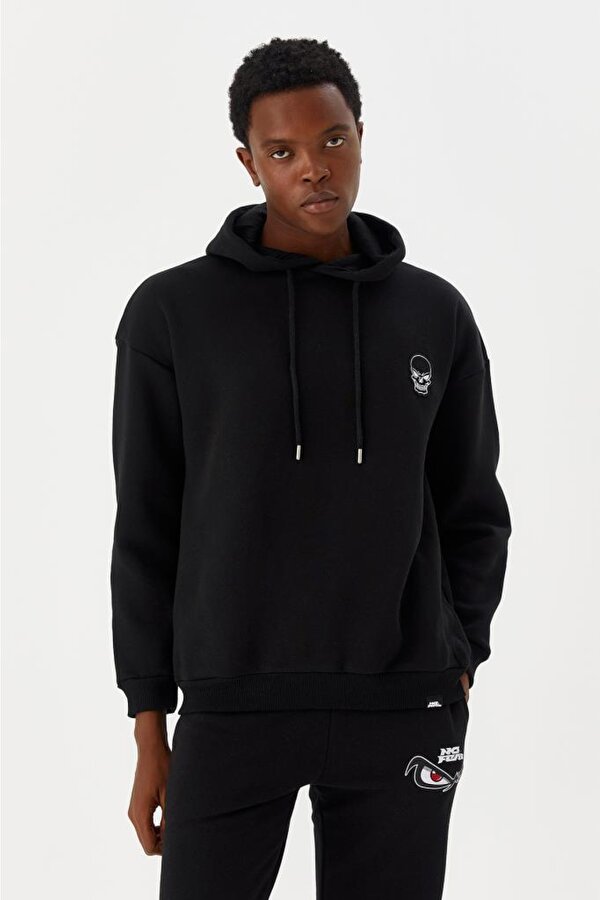 Erkek Sweatshirt Kapüşonlu Siyah M500241