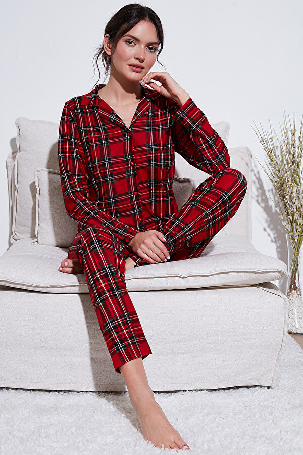 Bayan Pijama Takımı 65720501 KIRMIZI-YEŞİL