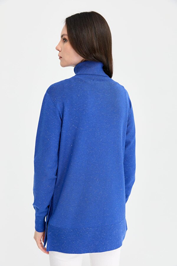 Kadın Tam Balıkçı Yaka Dikişsiz Kazak 23391 Saks