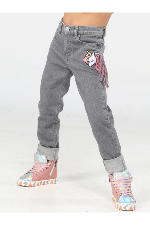 Unicorn Grey Washed Kız Jeans