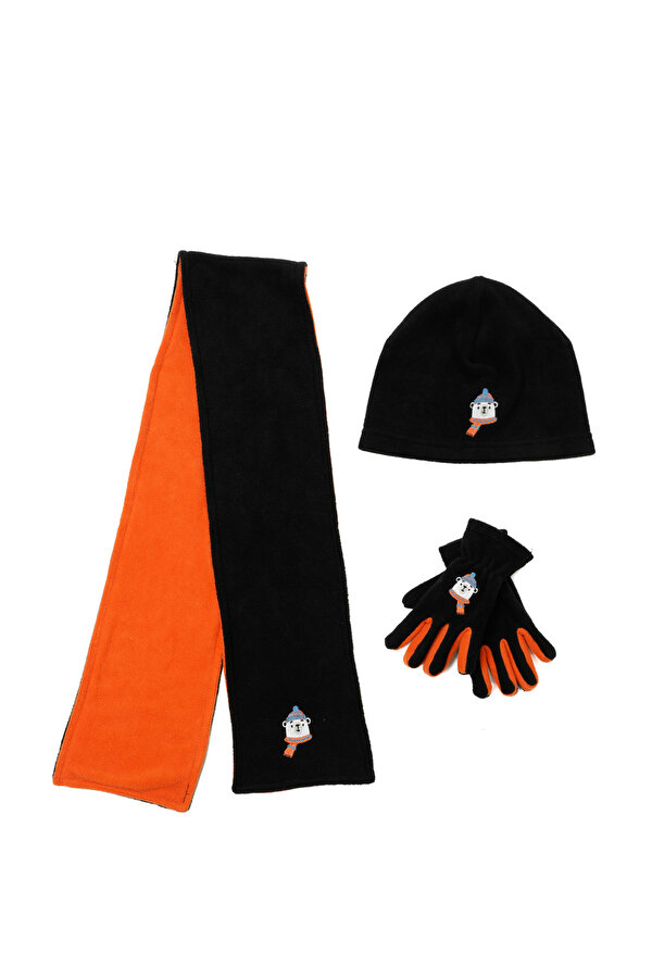 PL BEAR SET B-4PR Siyah Erkek Çocuk Atkı/Bere/Eldiven