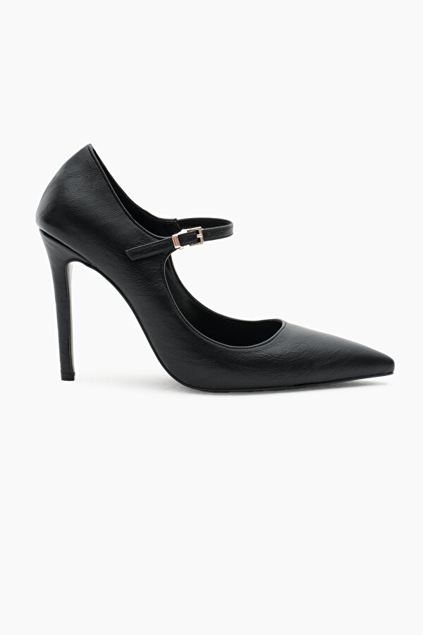 Kadın Siyah Neolit Taban Bilekten Bağlamalı Sivri Burunlu Yüksek Topuklu Ayakkabı