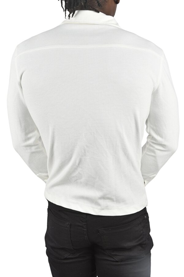 DeepSEA Erkek Beyaz Örme Kalın Kumaş Gömlek Yaka Çıtçıtlı Cepleri Kapaklı Spor Ceket 2500557