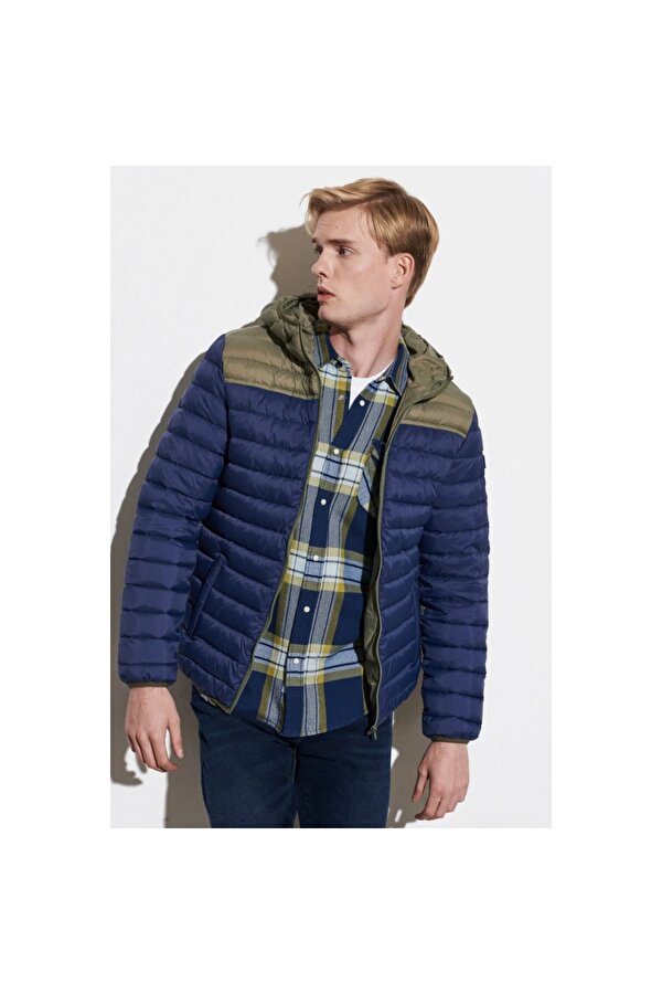 Padded Erkek Lacivert Kapüşonlu Mont