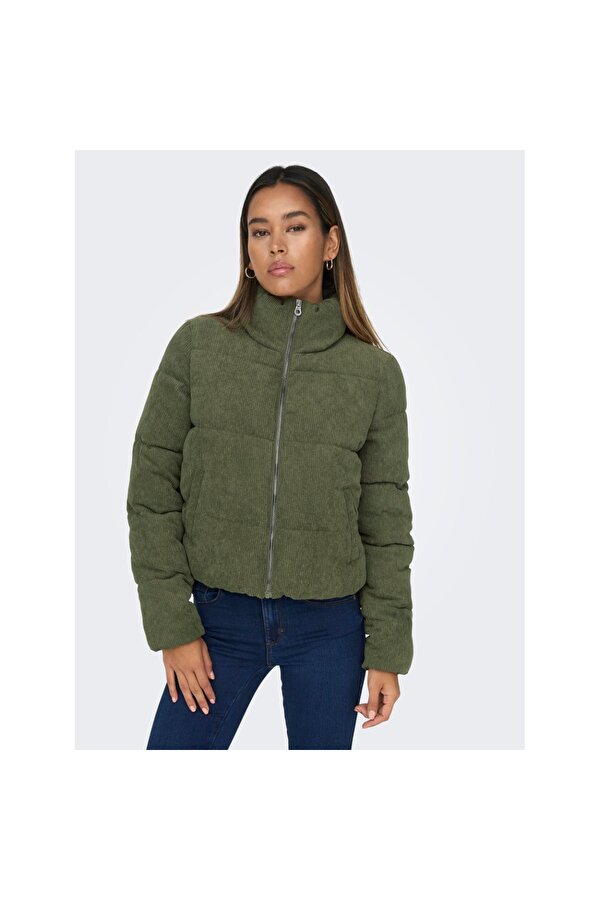 New Dolly Corduroy Puffer Kadın Haki Dik Yaka Mont