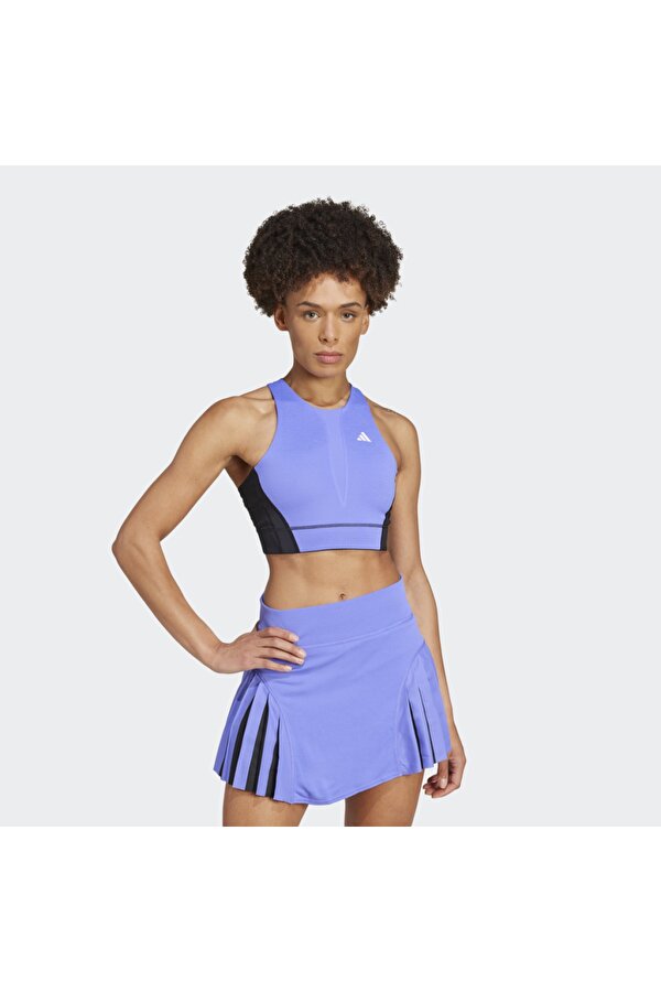 Crop Top Pro Kadın Mavi Yuvarlak Yaka Atlet