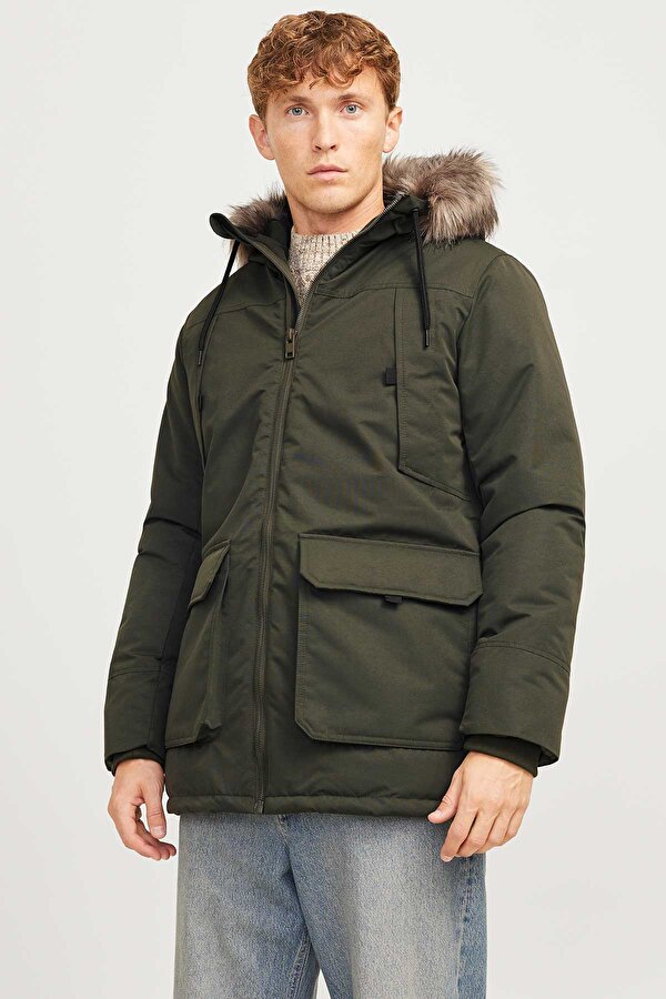 JJECONSTRUCT FAUX FUR PAR Haki Erkek Uzun Kaban