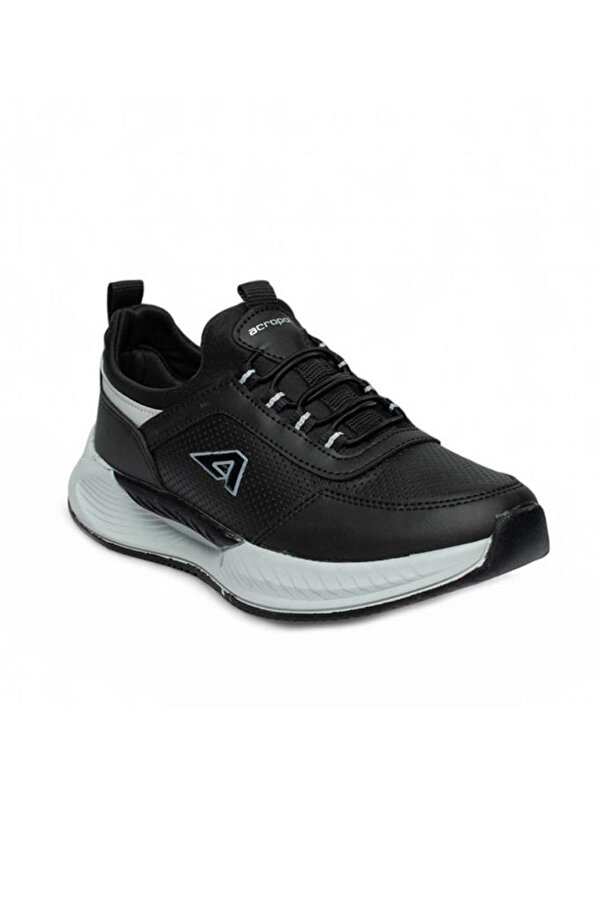 137-24 Deri Sneaker Erkek Spor Ayakkabı Siyah Gümüş