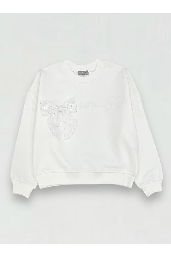 Kız Çocuk Fiyonk  Aksesuarlı Sweatshirt
