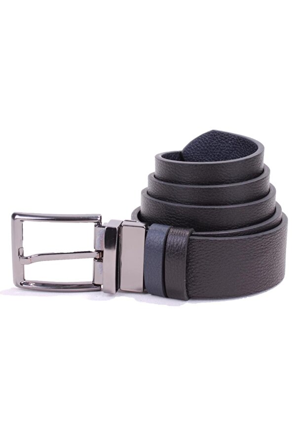 DMK26-465DG Siyah Lacivert 4 cm Çift Taraflı Hakiki Deri Erkek Kemer