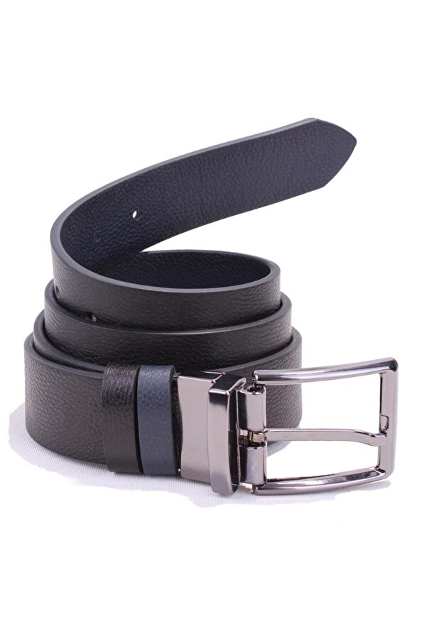 DMK26-465DG Siyah Lacivert 4 cm Çift Taraflı Hakiki Deri Erkek Kemer