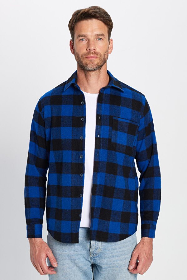 Erkek Klasik Fit Normal Kesim Oduncu Tek Cepli Kareli Kışlık Gömlek