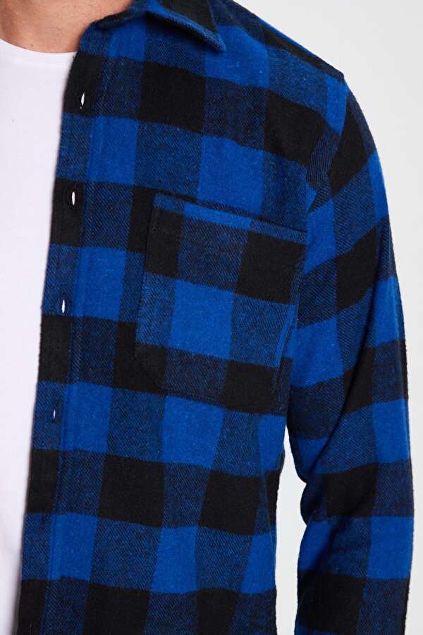 Erkek Klasik Fit Normal Kesim Oduncu Tek Cepli Kareli Kışlık Gömlek