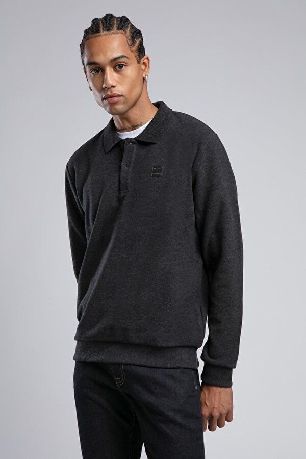 Erkek Newblend Polo Yaka Sweatshirt 241043 Antrasit