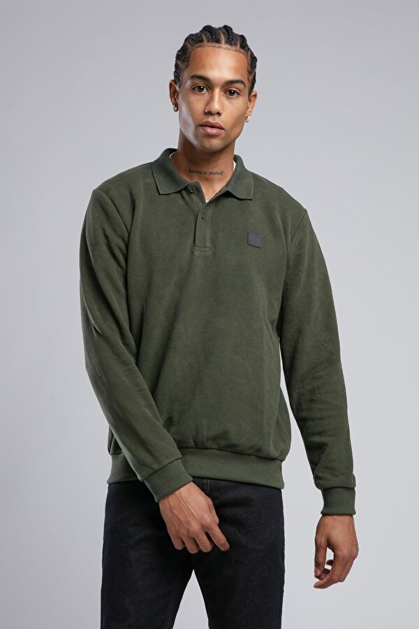 Erkek Newblend Polo Yaka Sweatshirt 241043 Haki