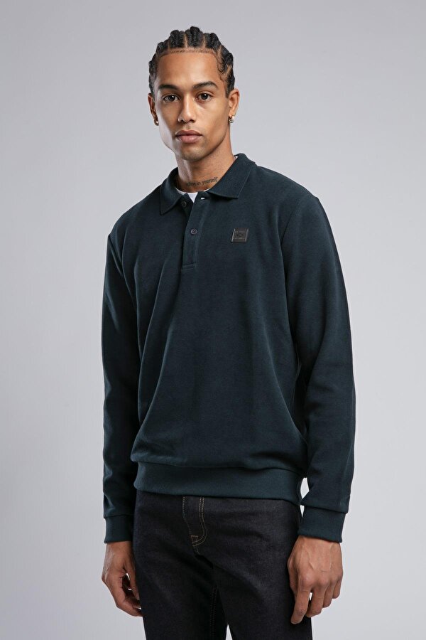 Erkek Newblend Polo Yaka Sweatshirt 241043 Lacivert