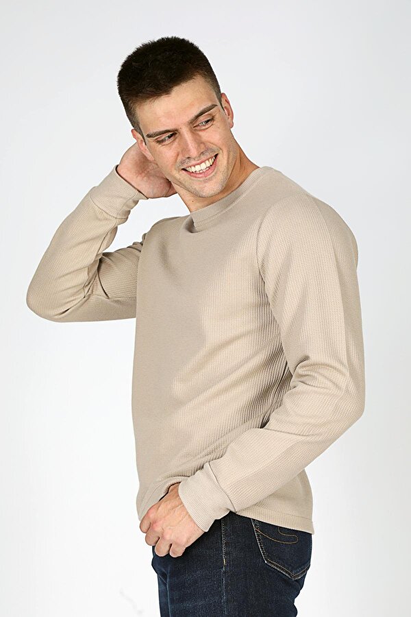 Erkek Luken O Yaka Sweatshirt 241025 Bej