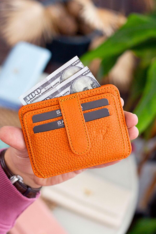 Shelby Hakiki Deri Kartlık Cüzdan Turuncu