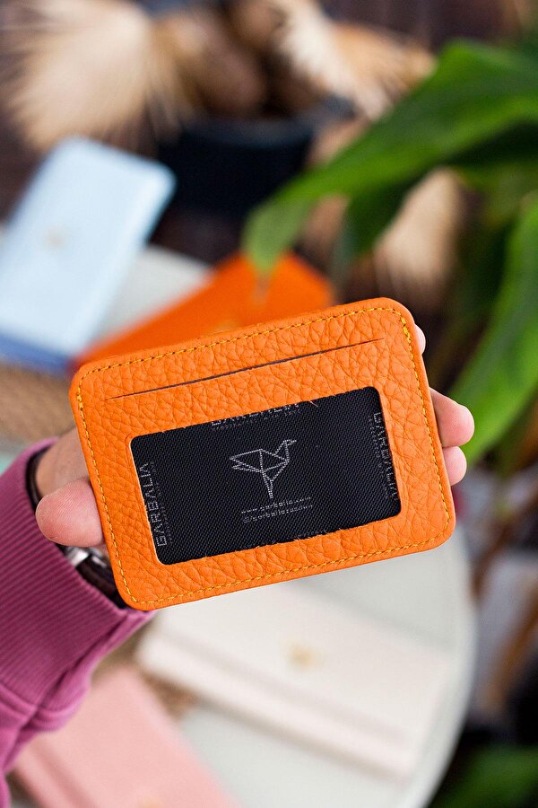 Shelby Hakiki Deri Kartlık Cüzdan Turuncu