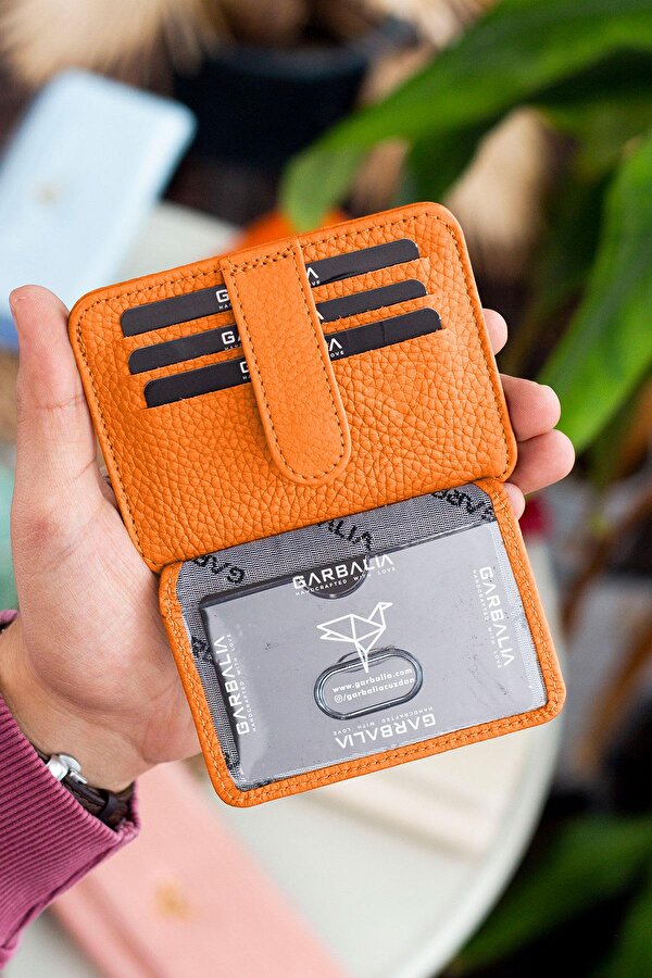 Shelby Hakiki Deri Kartlık Cüzdan Turuncu