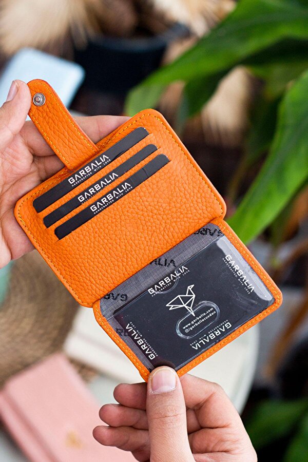 Shelby Hakiki Deri Kartlık Cüzdan Turuncu