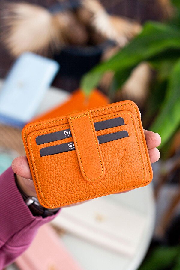 Shelby Hakiki Deri Kartlık Cüzdan Turuncu