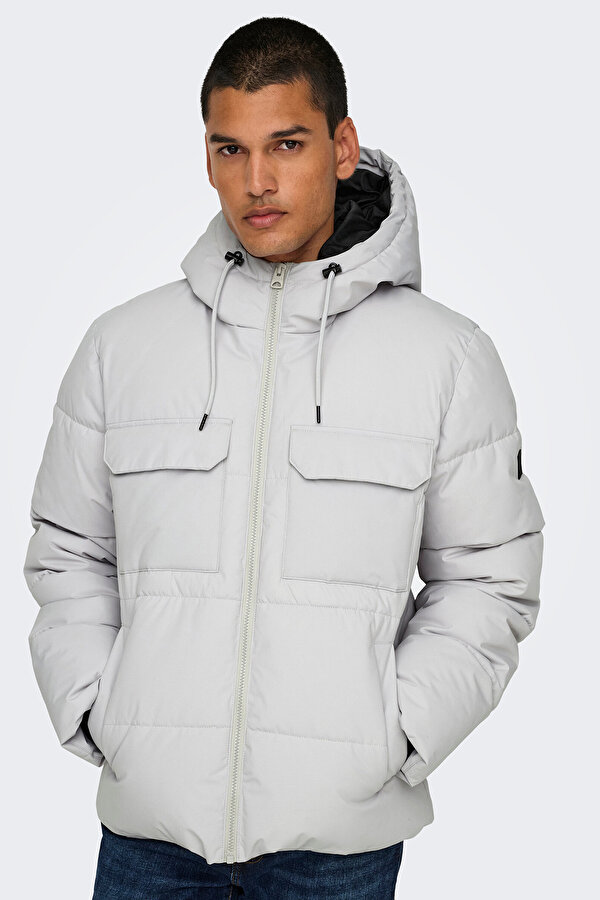 Only & Sons Erkek Onselıjah Kapüşonlu Rüzgar Geçirmez Mont 22029661 Taş