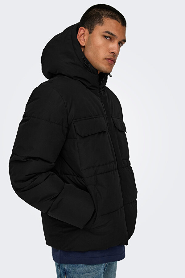 Only & Sons Erkek Onselıjah Kapüşonlu Rüzgar Geçirmez Mont 22029661 Siyah