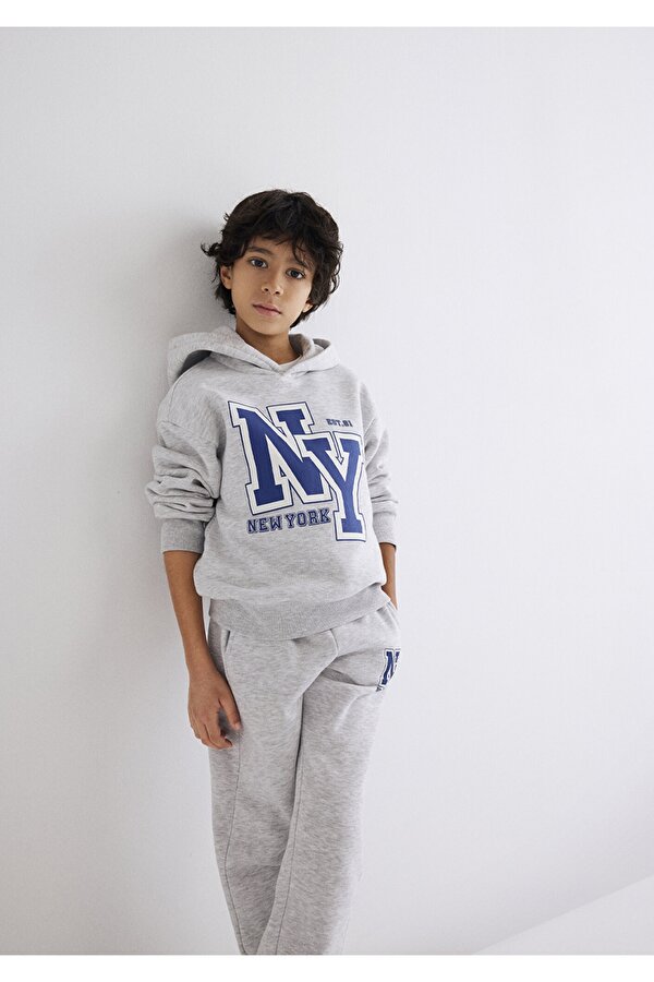 NY Baskılı Gri Sweatshirt