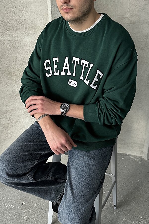 Erkek Seattle Baskılı Oversize Sweatshirt