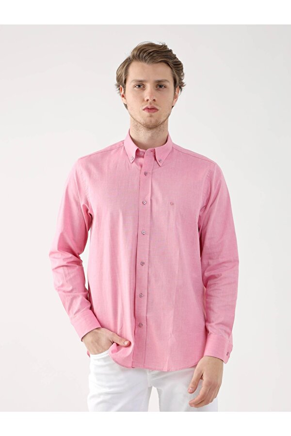 Pembe Erkek Regular Fit Oxford Brent Düğmeli Yaka Uzun Kol Gömlek - 94867