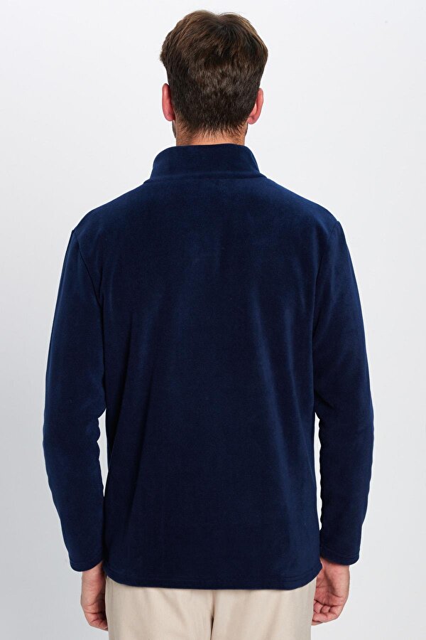 Unisex Standart Fit Tam Fermuarlı Tüylenme Yapmayan Soğuk Geçirmez Lacivert Dik Yaka Polar Sweatshirt