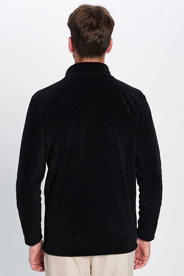 Unisex Standart Fit Tam Fermuarlı Tüylenme Yapmayan Soğuk Geçirmez Siyah Dik Yaka Polar Sweatshirt