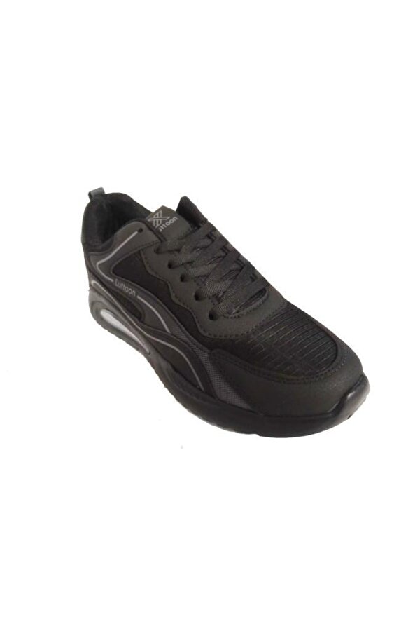 4184-24 Deri Anatomik Hafıza Taban Erkek Sneaker Siyah Füme