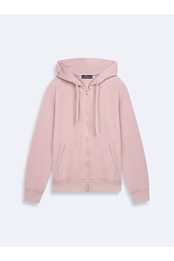 Düz Kapüşonlu Fermuarlı Regular Fit Lila Sweatshırt